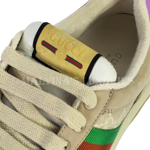 GUCCI SNEAKERS SCREENER LEATHER SHOES GG LOGO WEB STRIPE  sz 40.5 10.5 US - Picture 10 of 16